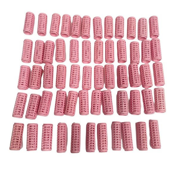 Vintage Wil-Hold Snap-Over Hair Rollers Large Lot of 59 Snap Cover Pink Curlers - Picture 1 of 4